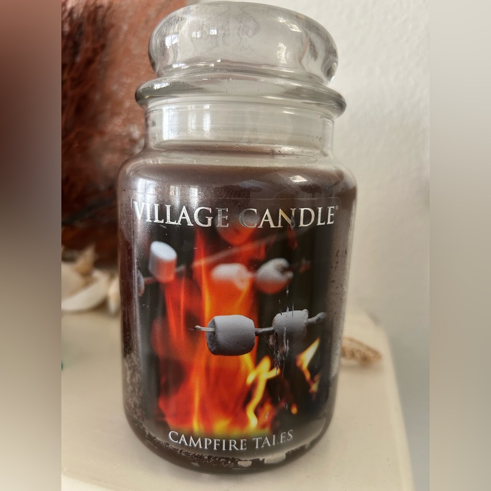 Village Candle CAMPFIRE TALES 26OZ. 2 Wick Candle  Jar. Retired Hard To Find
